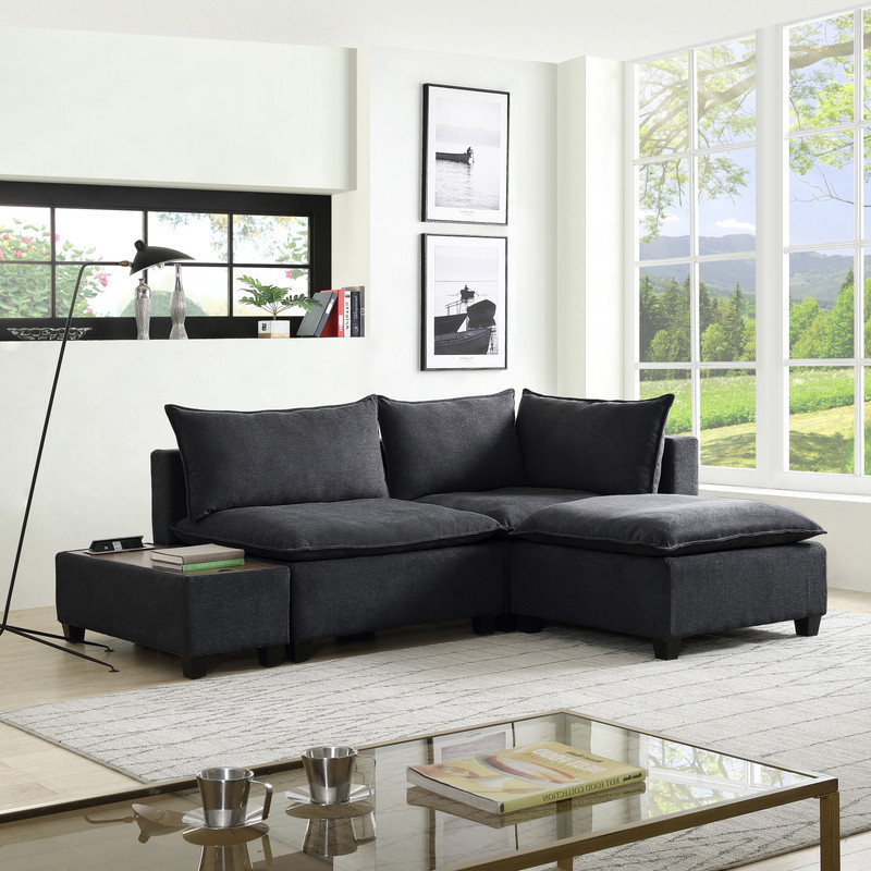 Madison Dark Gray Sectional Loveseat Ottoman with USB Storage Console Table   Modern   Loveseats   by PARMA HOME  Houzz