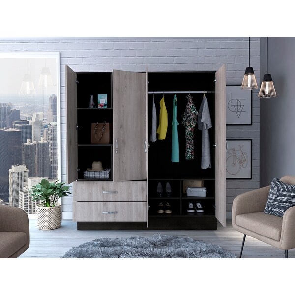 FM FURNITURE Florencia Mirrored New Vintage Armoire with Two Cabinets With Divisions and Two Drawers - - 33834917