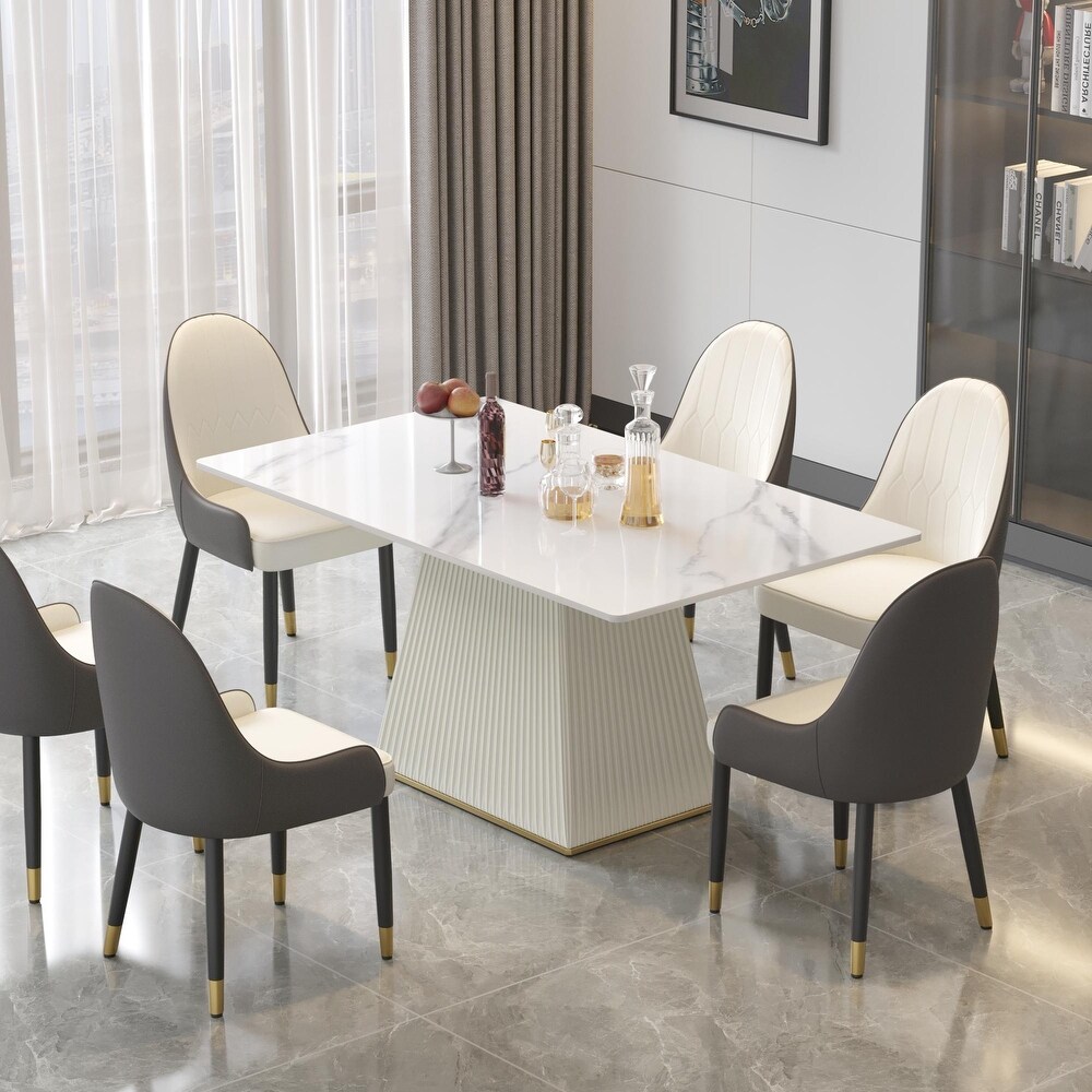 Modern Artificial Marble Kitchen and Dining Table Rectangule with PU Wood Base