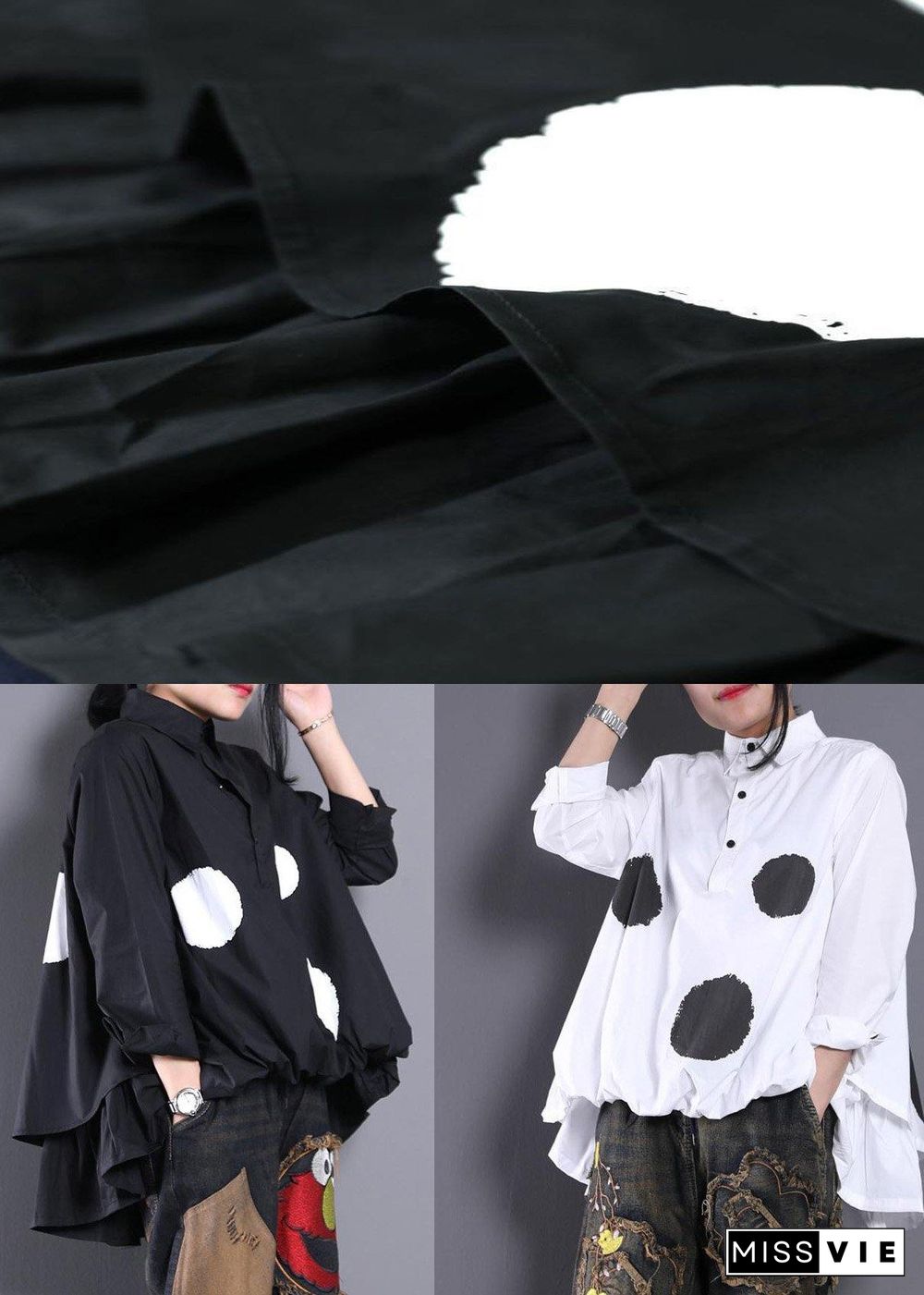 Women Asymmetric Clothes Christmas Gifts Black Dotted Blouse