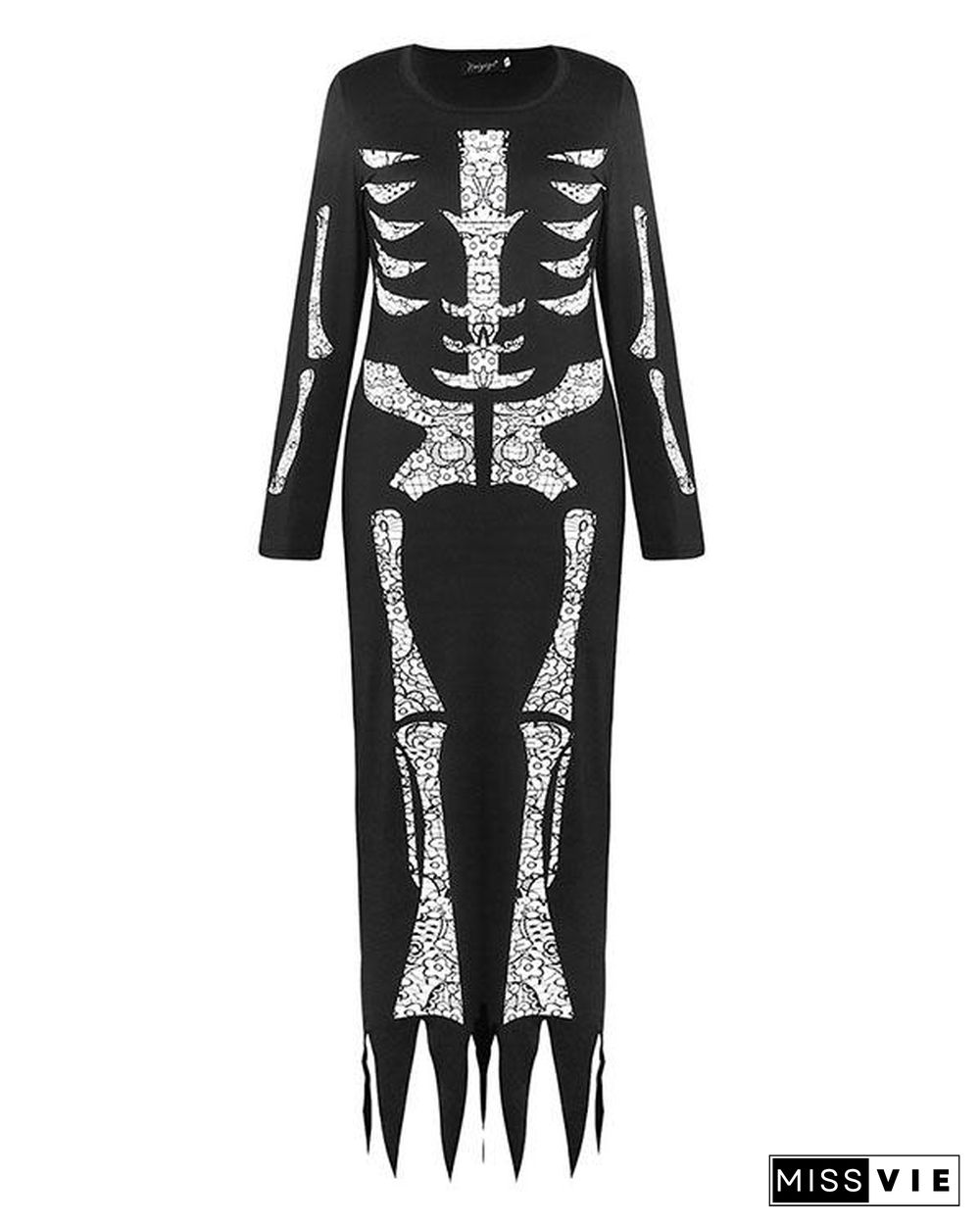 Halloween Skeleton Printed Irregular Hem Casual Dress