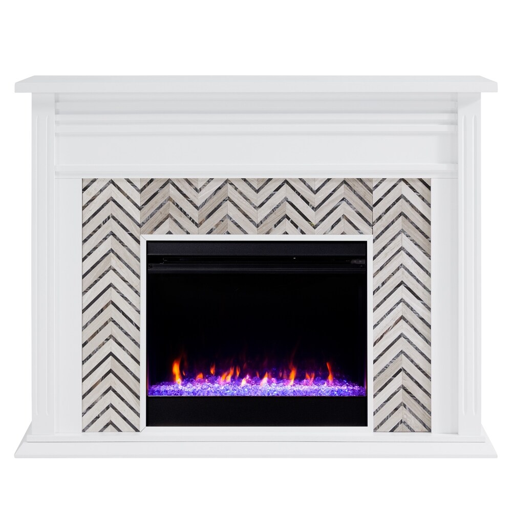 SEI Furniture Heidi Contemporary White Wood Color Changing LED Fireplace