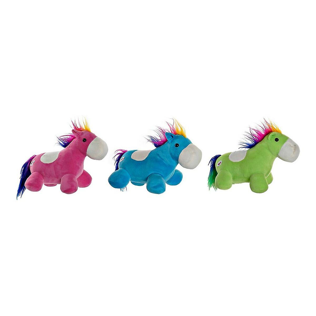 Fluffy toy dkd home decor 33 x 20 x 26 cm horse blue pink green children's (3 pieces)