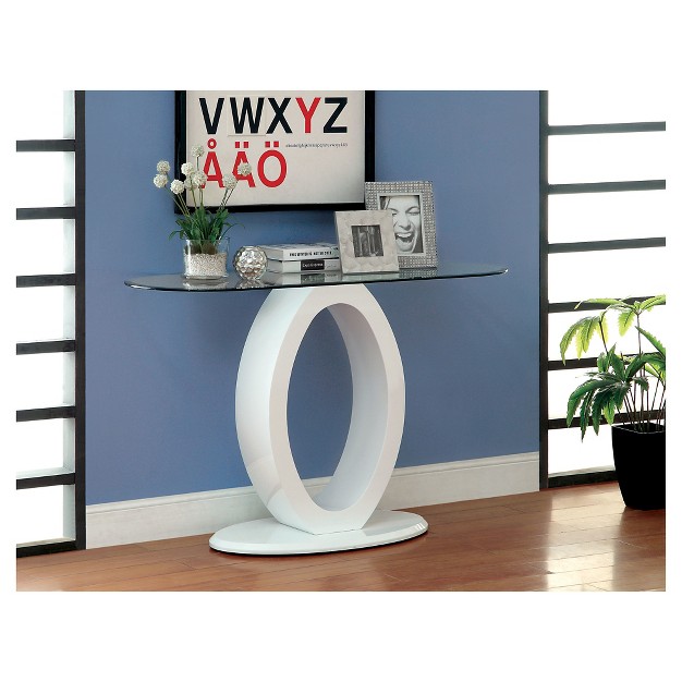 Ozzy High Gloss Oval Glass Top Sofa Table White Mibasics