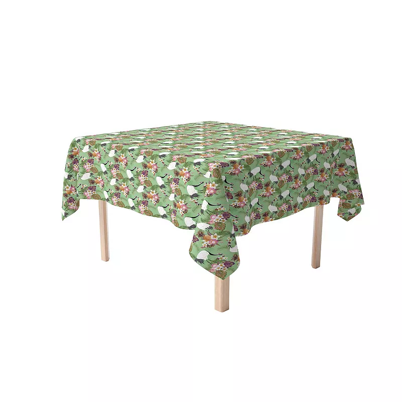 Square Tablecloth， 100% Polyester， 60x60， Japanese Crane and Flowers