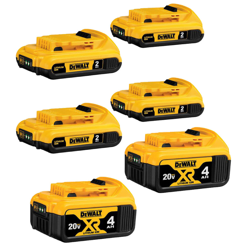 20V MAX Lithium Ion Battery 6 Pk ; (4) DCB203 2Ah and (2) DCB204 4Ah Bundle ;