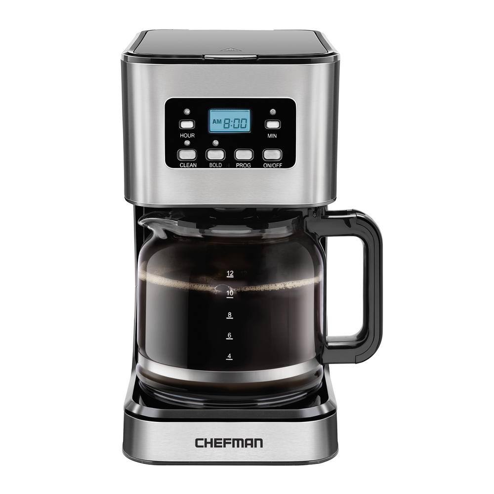 Chefman 12- Cup Programmable Coffee Maker Electric Brewer Digital Display wAuto-Brew Reusable Filter Stainless Steel RJ14-12-SQ