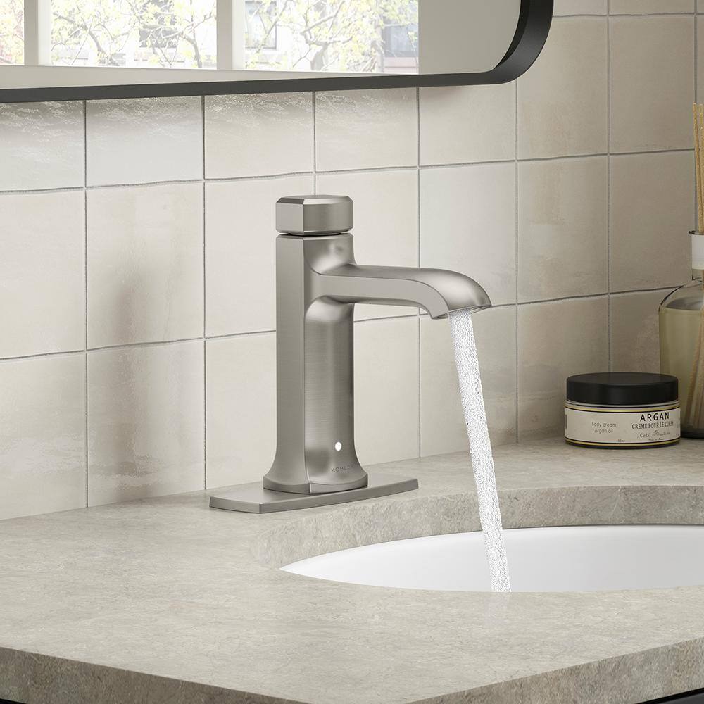 KOHLER Rubicon Battery Powered Touchless Single Hole Bathroom Faucet in Vibrant Brushed Nickel K-R32928-4D-BN