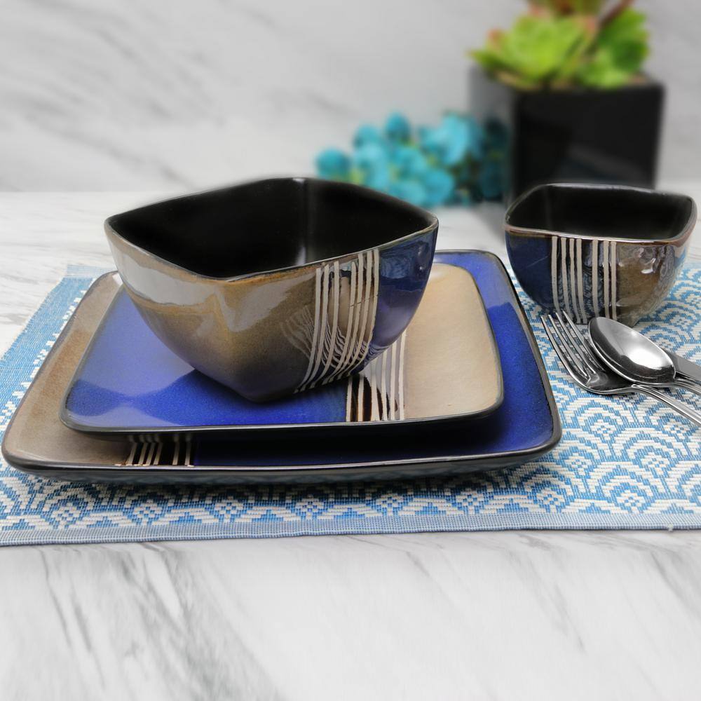 Elama Uptown Loft 16-Piece Modern Blue Stoneware Dinnerware Set (Service for 4) 98597913M