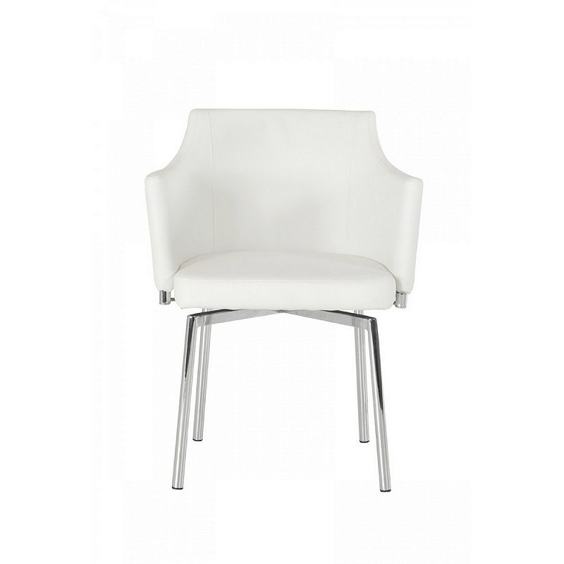 Leatherette Upholstered Swivel Dining Chair with Chrome Metal Legs， White