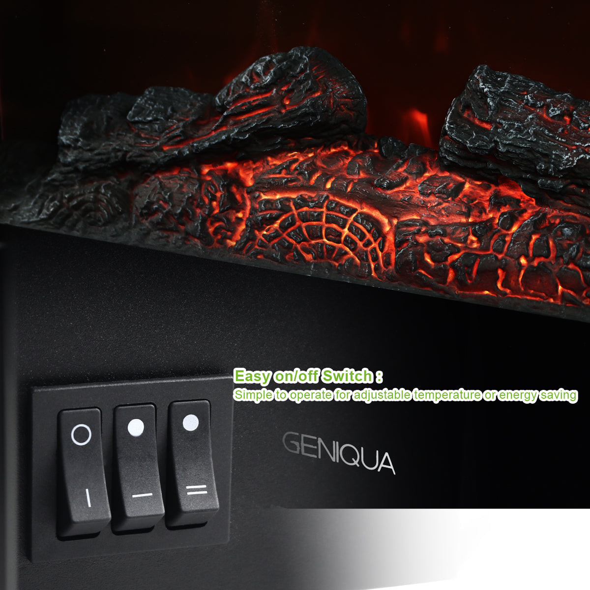 Geniqua 26" Wall Mount 1400W Electric Fireplace Insert Heater Adjust Log LED Flame Home