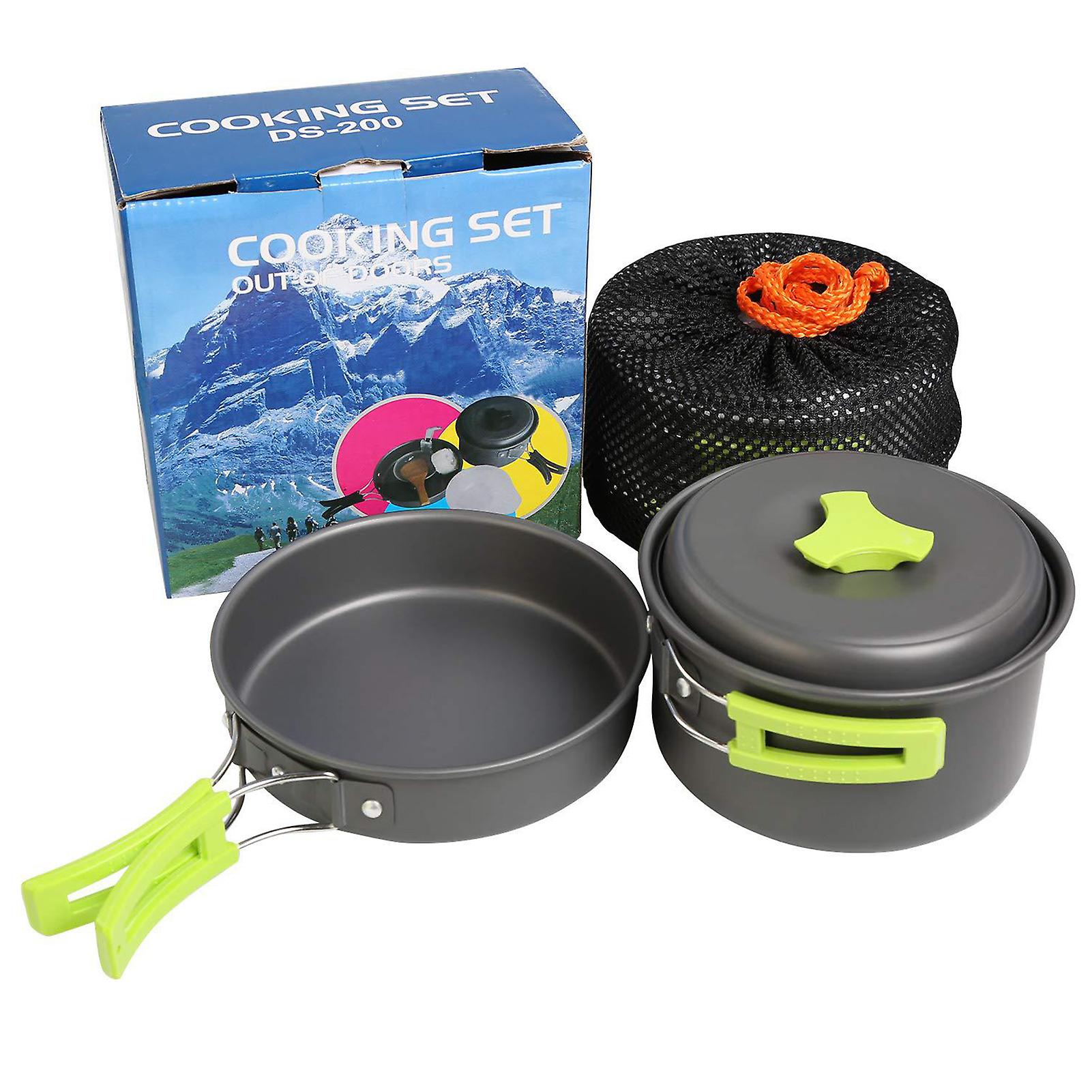 Camping Cookware Set Campfire Cooking Utensils Folding Cookset Portable Outdoor Hiking Backpacking Pot Pan Bowls Spoon Mesh Carry Bag Dishcloth No.287