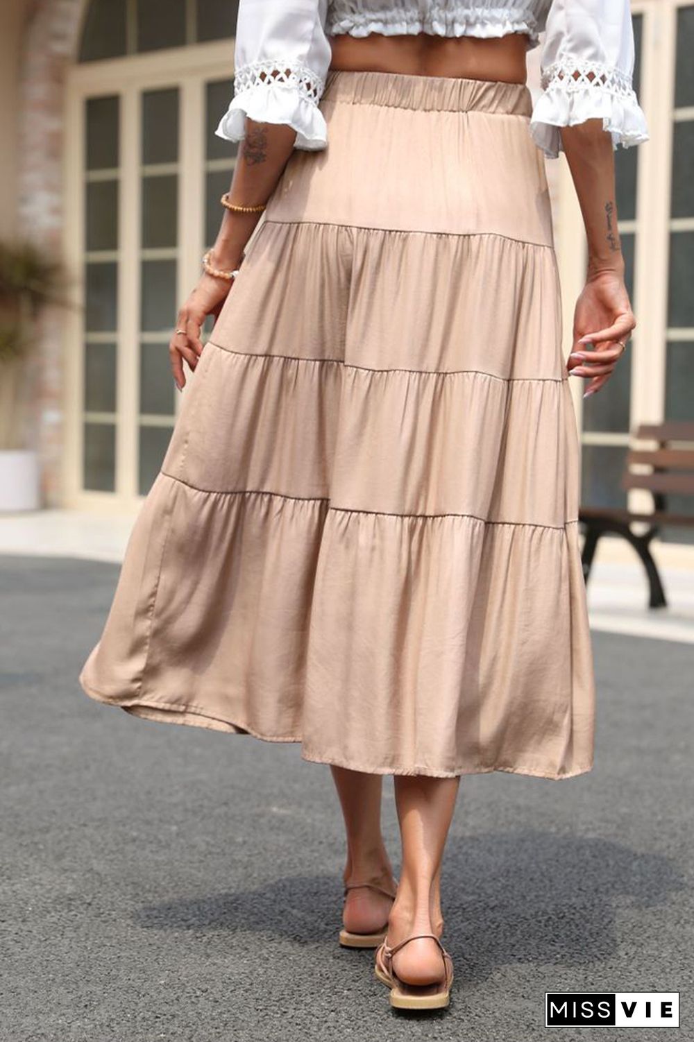 Ruffled Pleated Solid Skirt Wholesale