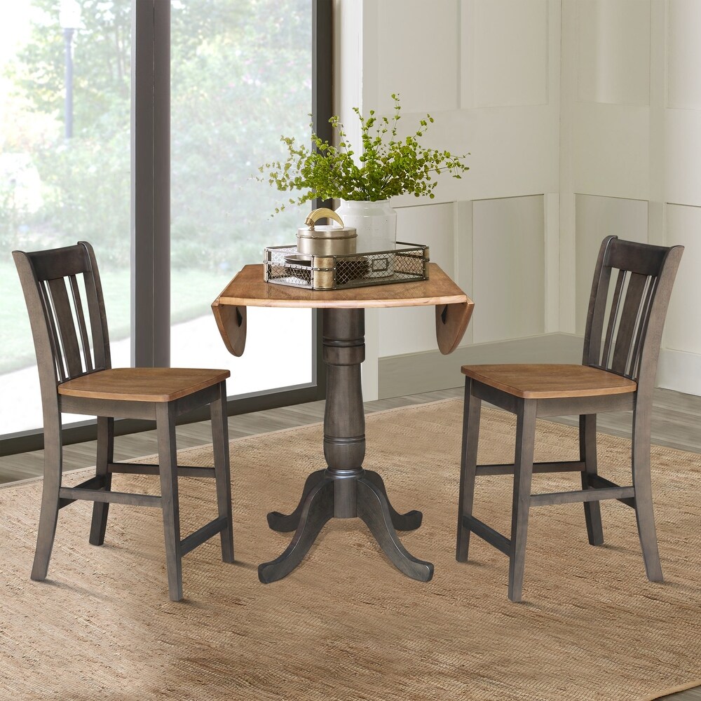 42 in. Round Dual Drop Leaf Counter Height Dining Table with 2 Splatback Stools   3 Piece Set