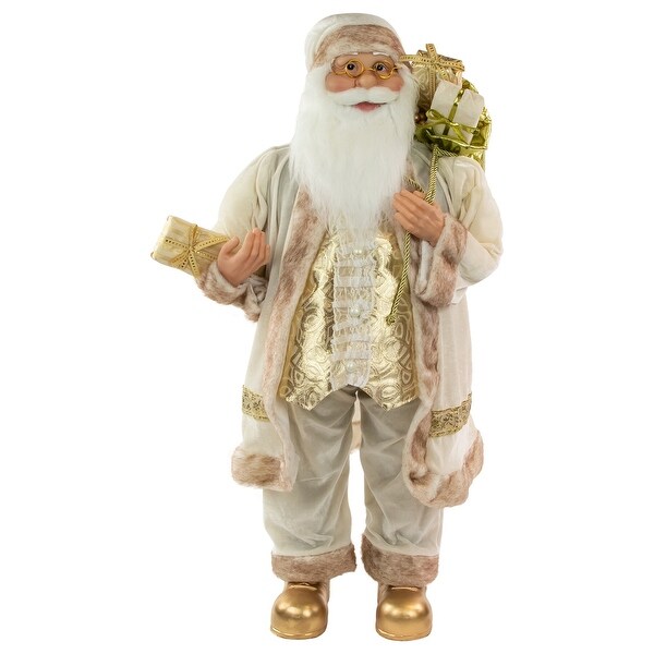 36 Winter White and Ivory Santa Claus with Gift Bag Christmas Figure