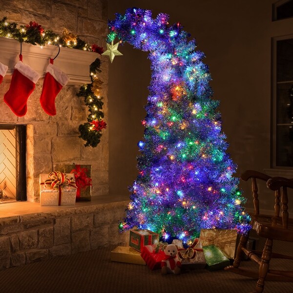 6FT Artificial Fir Bent Top Halloween Christmas Tree with 300 LED Lights Xmas Halloween Style