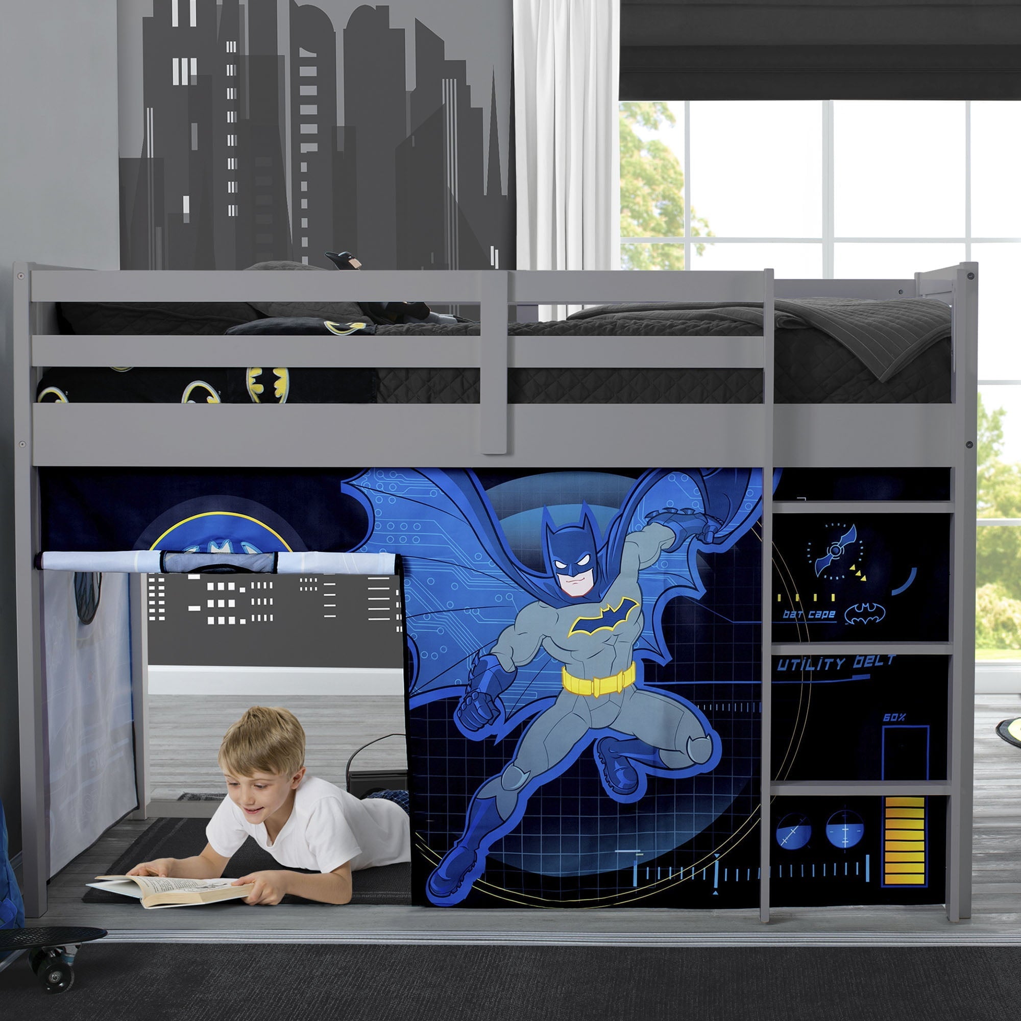 Batman Loft Bed Tent by Delta Children - Curtain Set for Low Twin Loft Bed (Bed Sold Separately)