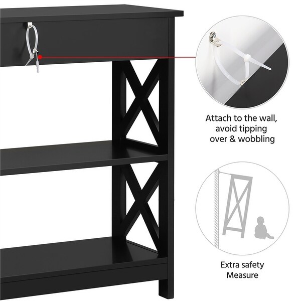 Yaheetech X Design Console Table with 1 Drawer and 2 Open Shelves