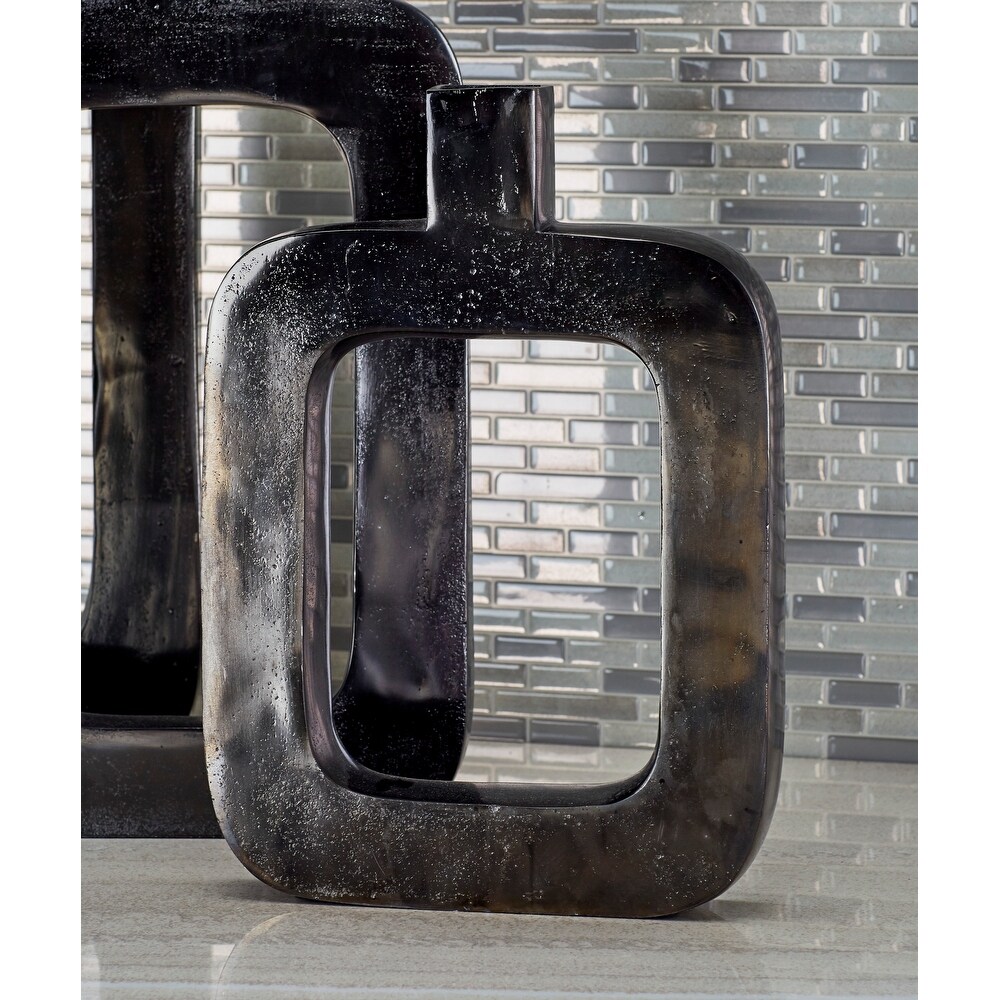 Black or Silver Aluminum Vase with Cut Out Frame