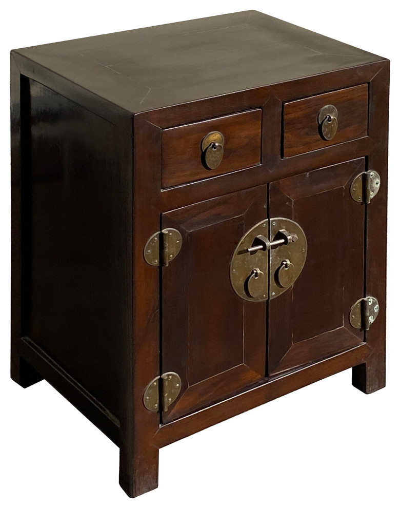 Chinese Brown Small Moon Face Metal Hardware End Table Nightstand Hcs7171   Asian   Side Tables And End Tables   by Golden Lotus Antiques  Houzz