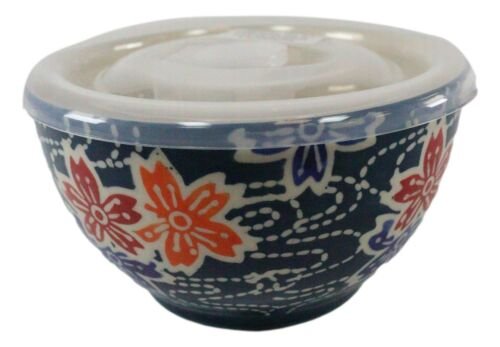 1 Set of 2 Ceramic Blue Cherry Blossoms Portion Meal Bowls 2 Cups W/ Lid EBR02