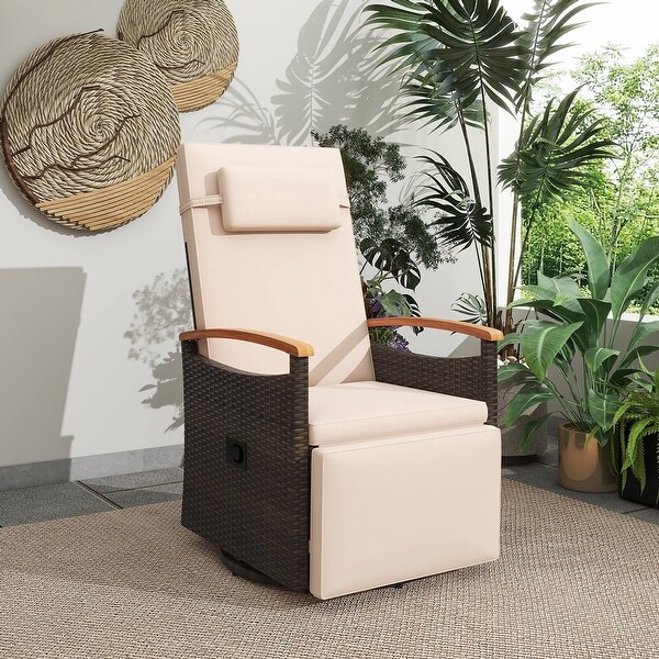 Costway Outdoor 360° Swivel Rattan Recliner Chair Patio Wicker Chaise