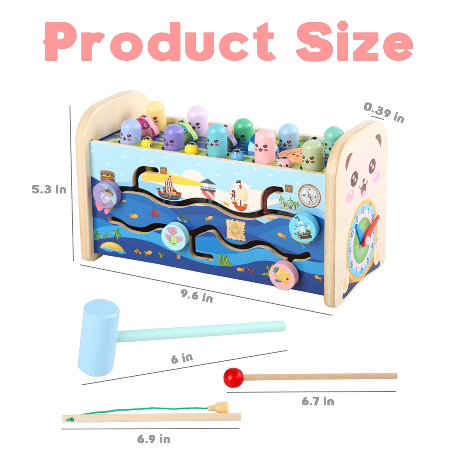 Baby Toys for 12-24 Months，  7 in 1 Wooden Hammering Pounding Toys， Montessori Early Development Toys