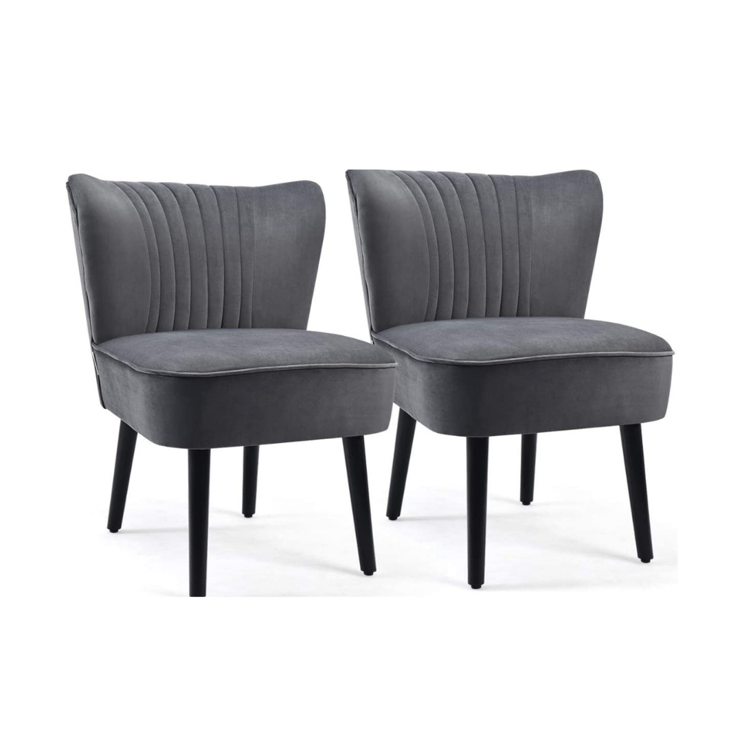 Set of 2 Velvet Accent Chair, Upholstered Modern Leisure Club Chairs w/ Solid Wood Legs