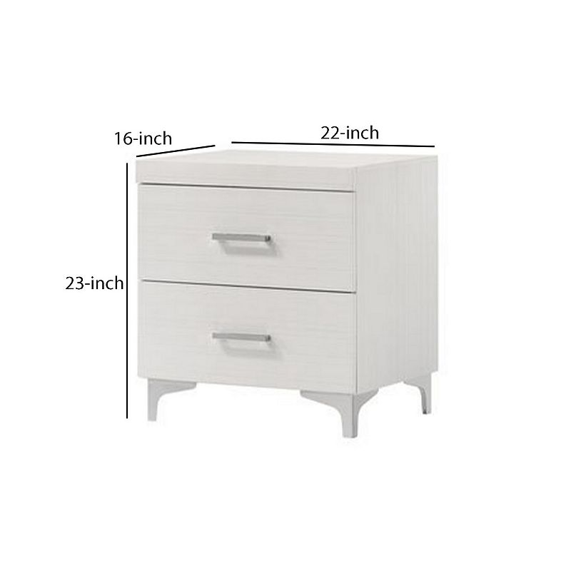 Nightstand with 2 Drawers and Bar Handle， White