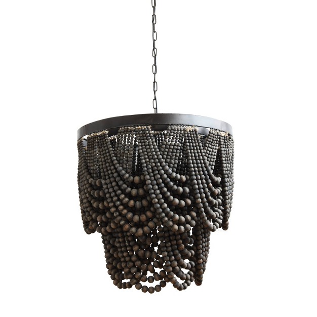 Storied Home Draped Wood Bead Chandelier Black