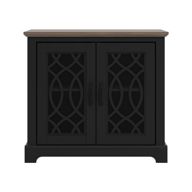 Galano Raccon Accent Cabinet With 2 Doors In Black With Knotty Oak Ivory With Knotty Oak