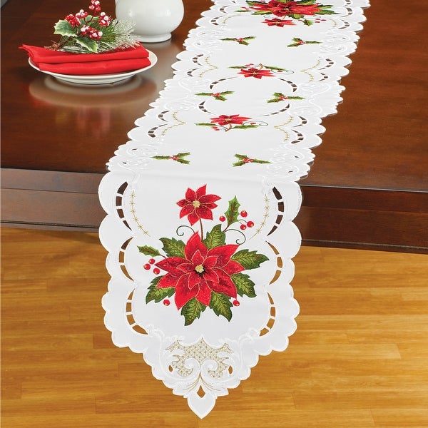 Delicate Poinsettia Embroidered Table Linens - Runner