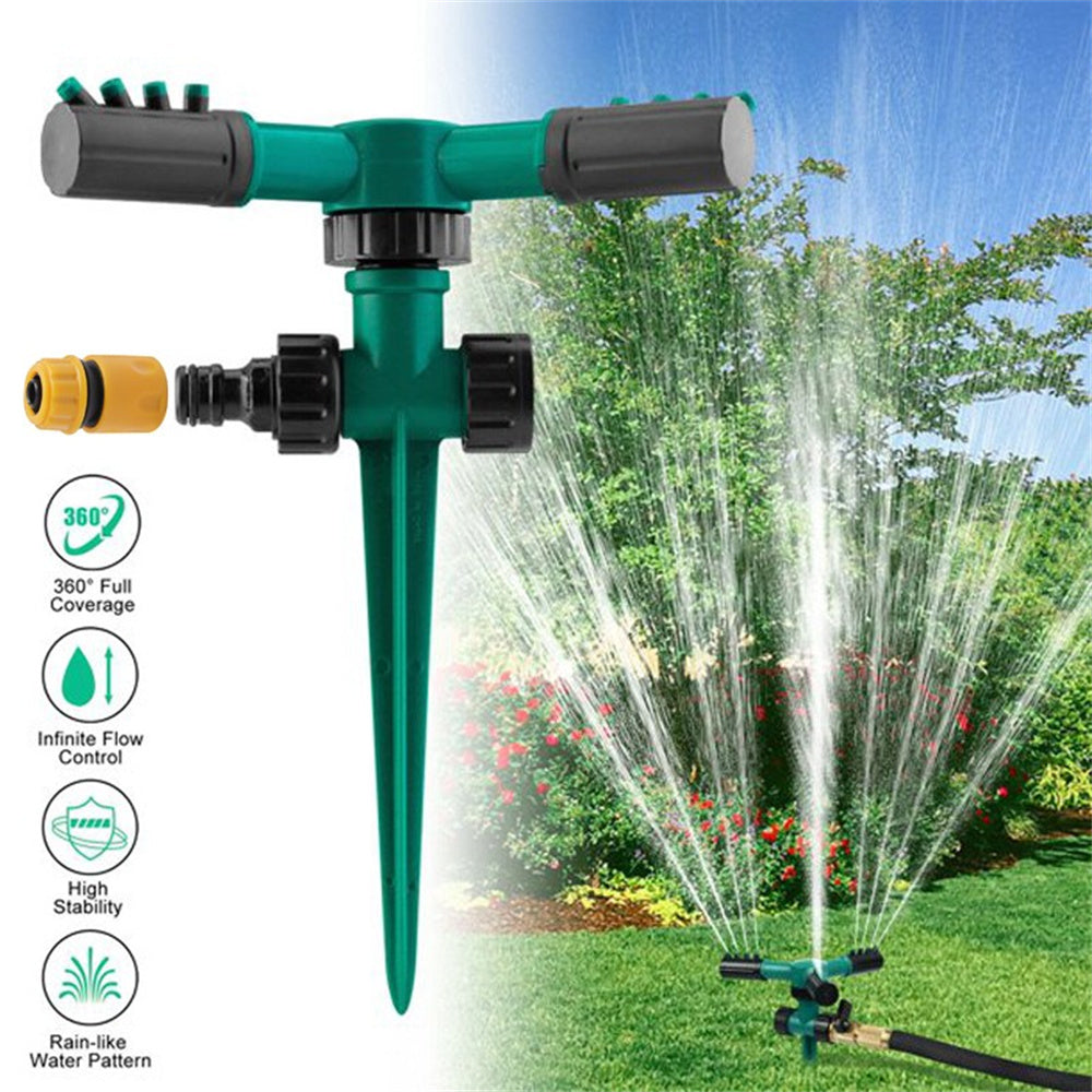 360°Rotating Garden Sprinkler with Adjustable Nozzle- Leak-Free Lawn Sprinkler Easy Hose Connection Spike Base Gardening Watering System