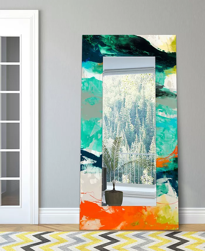 Empire Art Direct Tidal Abstract Rectangular On Free Floating Printed Tempered Art Glass Beveled Mirror  72 x 36