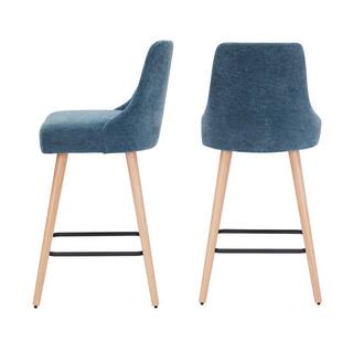 StyleWell Benfield Twilight Blue Upholstered Bar Stools with Back (Set of 2) Jones HB NC