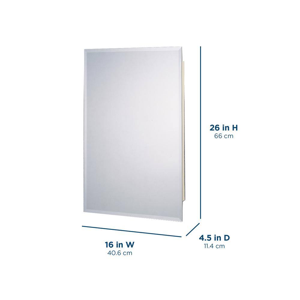 Zenith 16 in. W x 26 in. H Frameless Beveled Mirrored RecessedSurface Mount White Body Medicine Cabinet with Mirror M1215