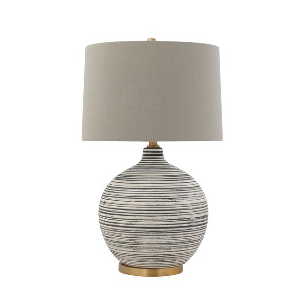 Textured Striped Ceramic Table Lamp With Linen Shade includes Led Light Bulb Black white gray Storied Home