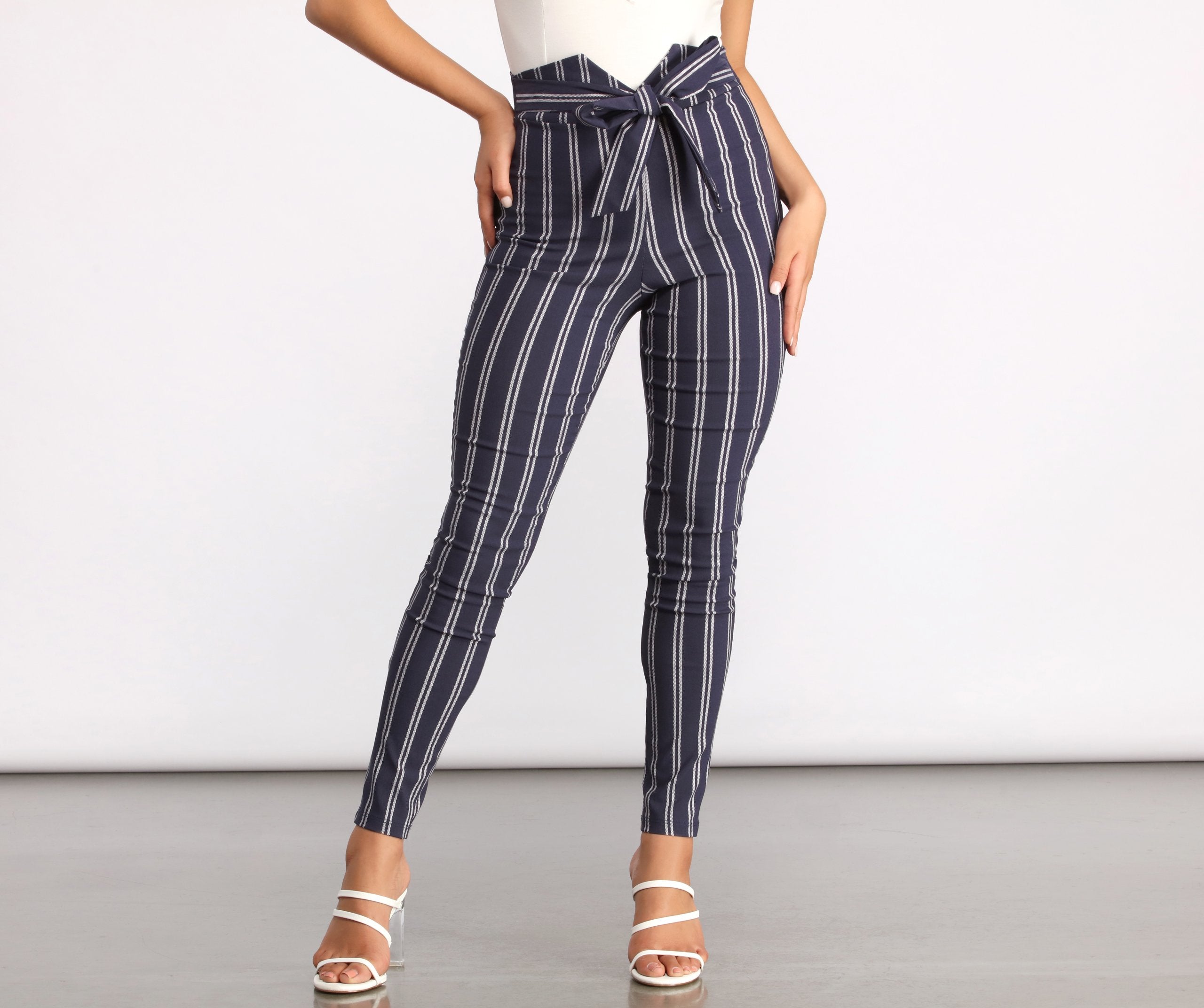 High Waist Double Striped Skinny Dress Pants