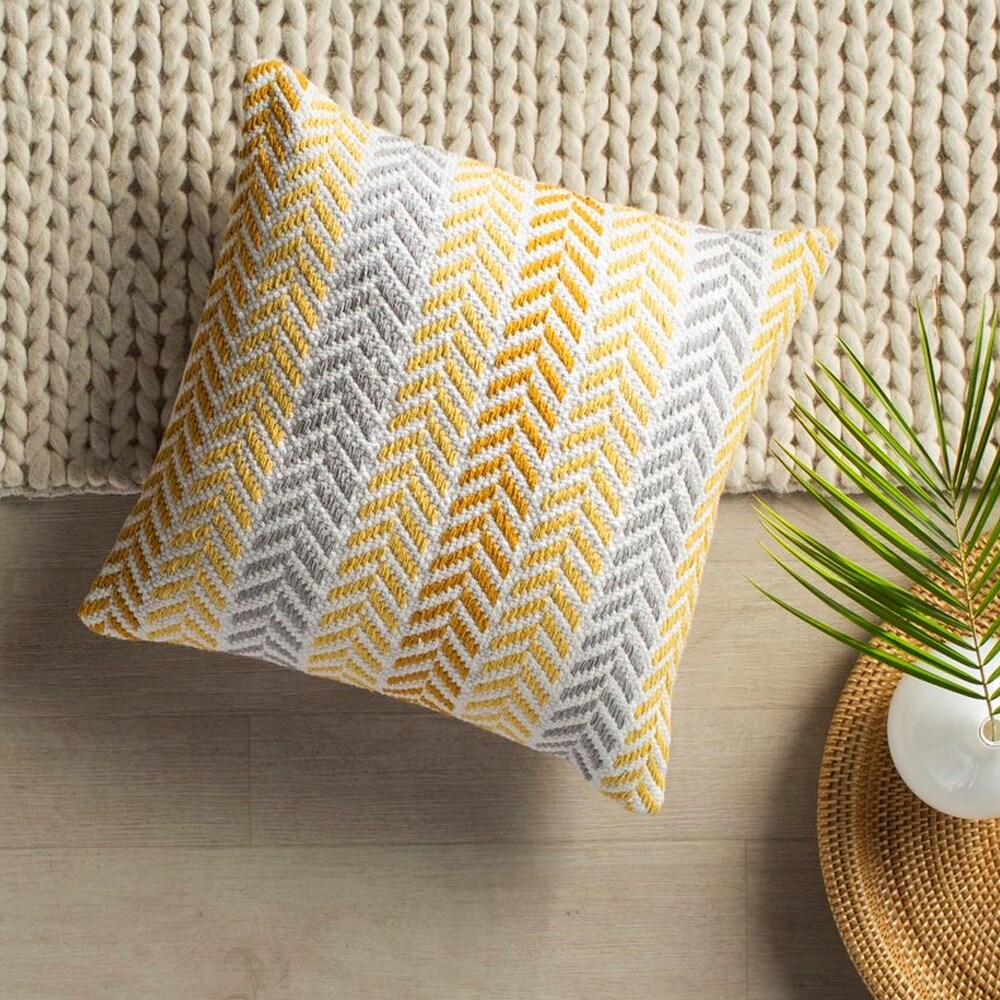 LR Home Sunny Day 18 inch Yellow/ Grey Chevron Throw Pillow