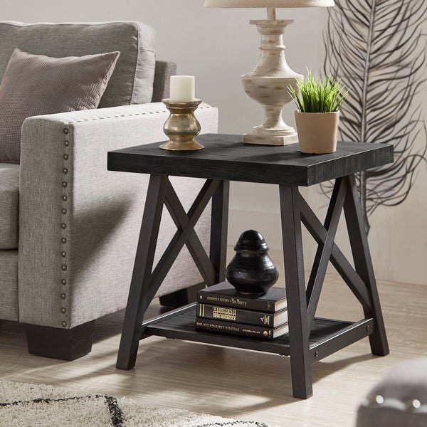 Bryson Rustic X-Base End Table with Shelf by iNSPIRE Q Classic