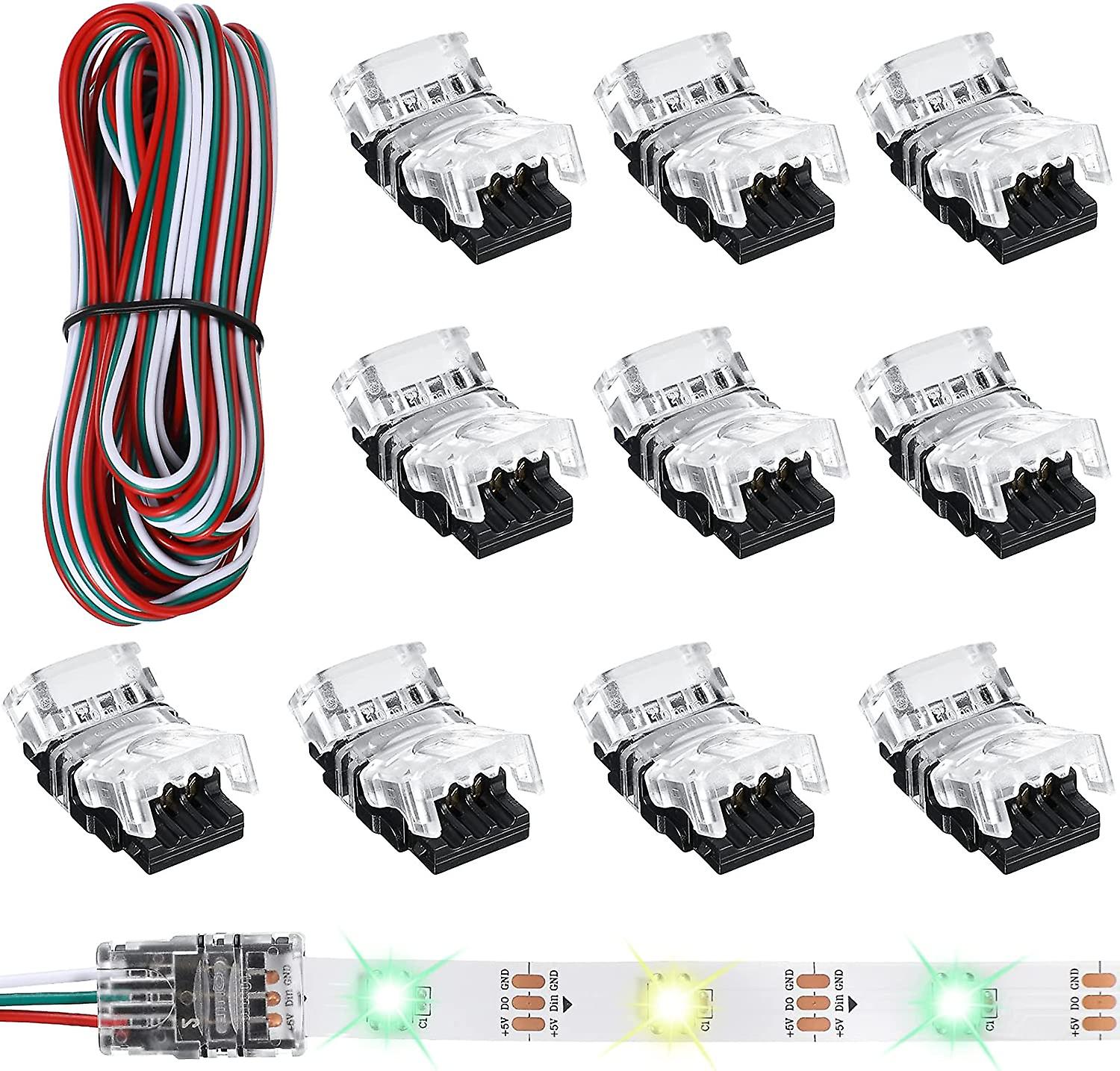 3 Pin Led Strip Connectors 10mm For Ws2811 Ws2812b Sk6812 Solderless Led Strip，w/5 Meters Long Cord (10pcs )