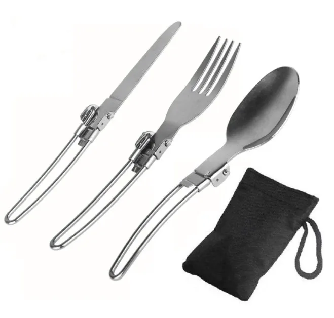 3pcs Camp Flatware Sets Foldable Locking Handle Stainless Steel Spoon Fork Knife  for Traveling Picnic Hiking