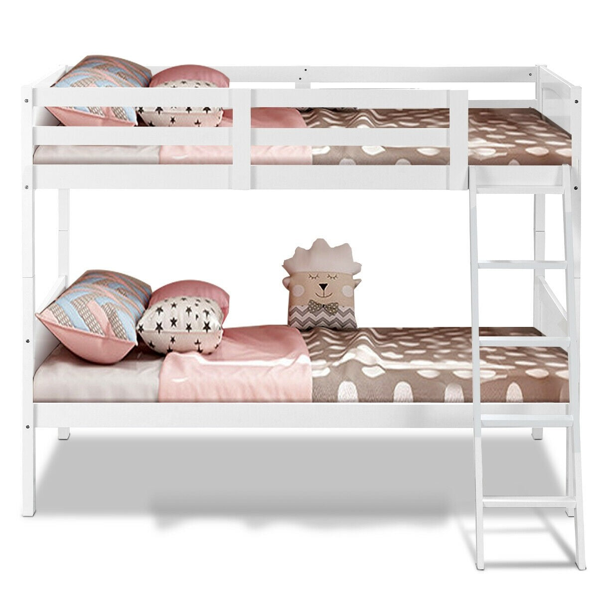 Costzon Wooden Twin Over Twin Bunk Beds Convertible 2 Individual Twin Beds for Kids Children