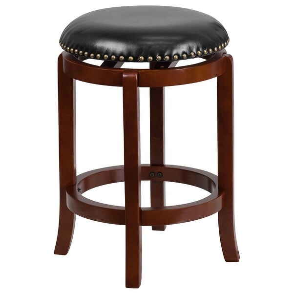 24'' High Backless Wood Counter Height Stool with LeatherSoft Swivel Seat