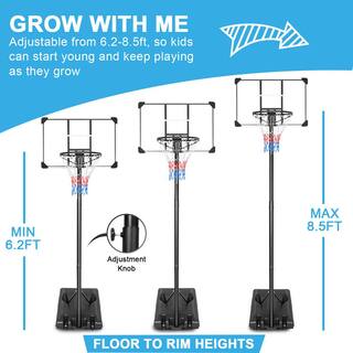 Portable Basketball Hoop  Goal Basketball Stand Height Adjustable 6.2 ft.-8.5 ft. with 35.4 in. Transparent Backboard outwyadironch15
