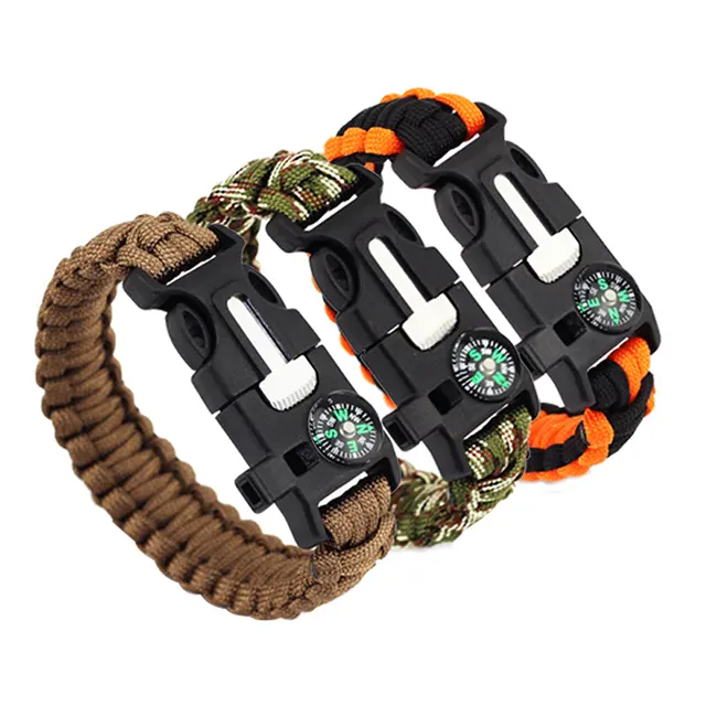 Outdoor Hiking Camping Survival Compass Bracelet Paracord Tactical Gear 550 Paracord Bracelet Buckles