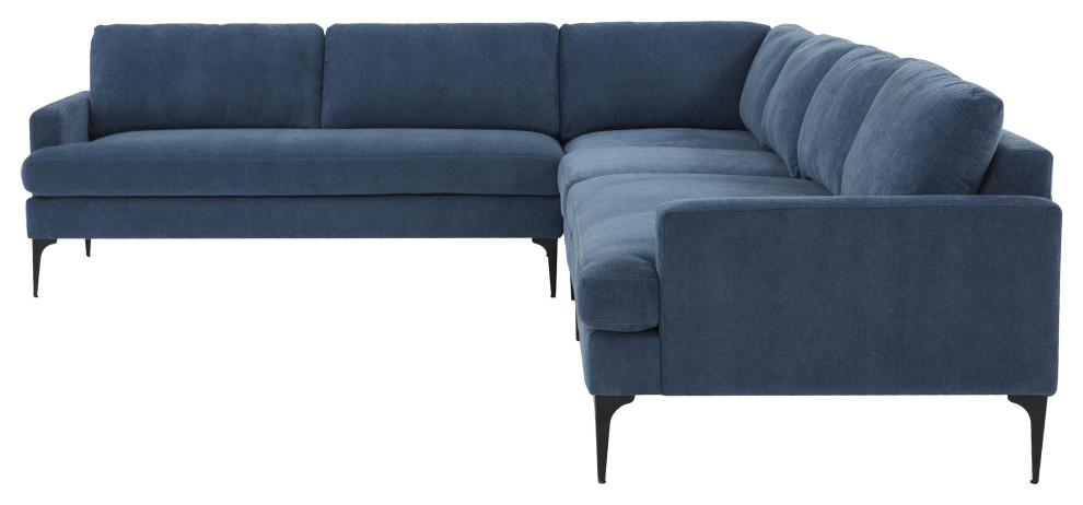 Serena Blue Velvet Large L Sectional With Black Legs   Midcentury   Sectional Sofas   by First of a Kind USA Inc  Houzz