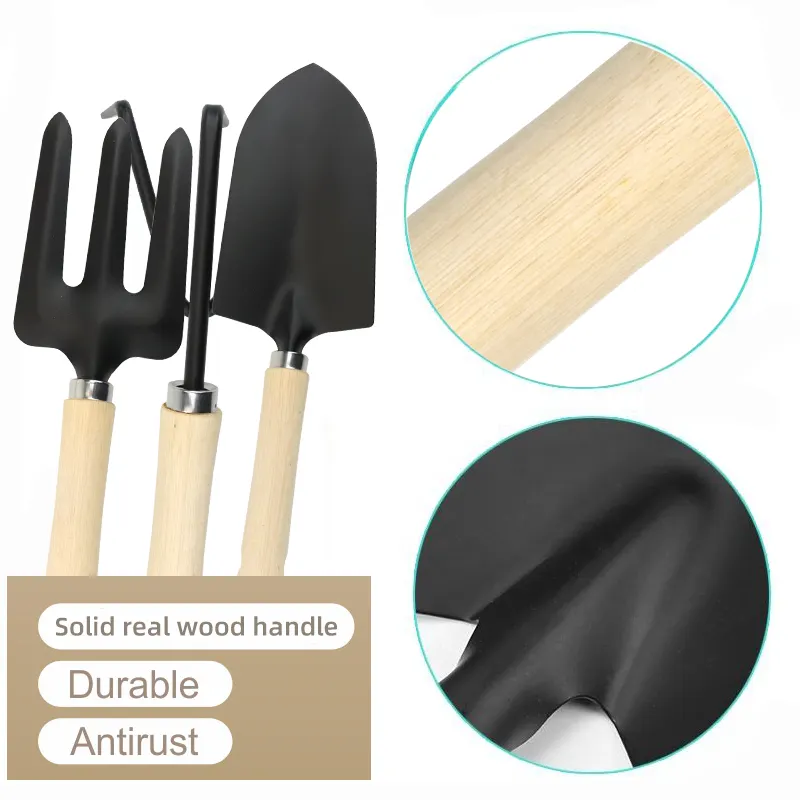 Carbon steel 5 piece gardening hand tools set garden tools high quality wooden handle garden tool kit