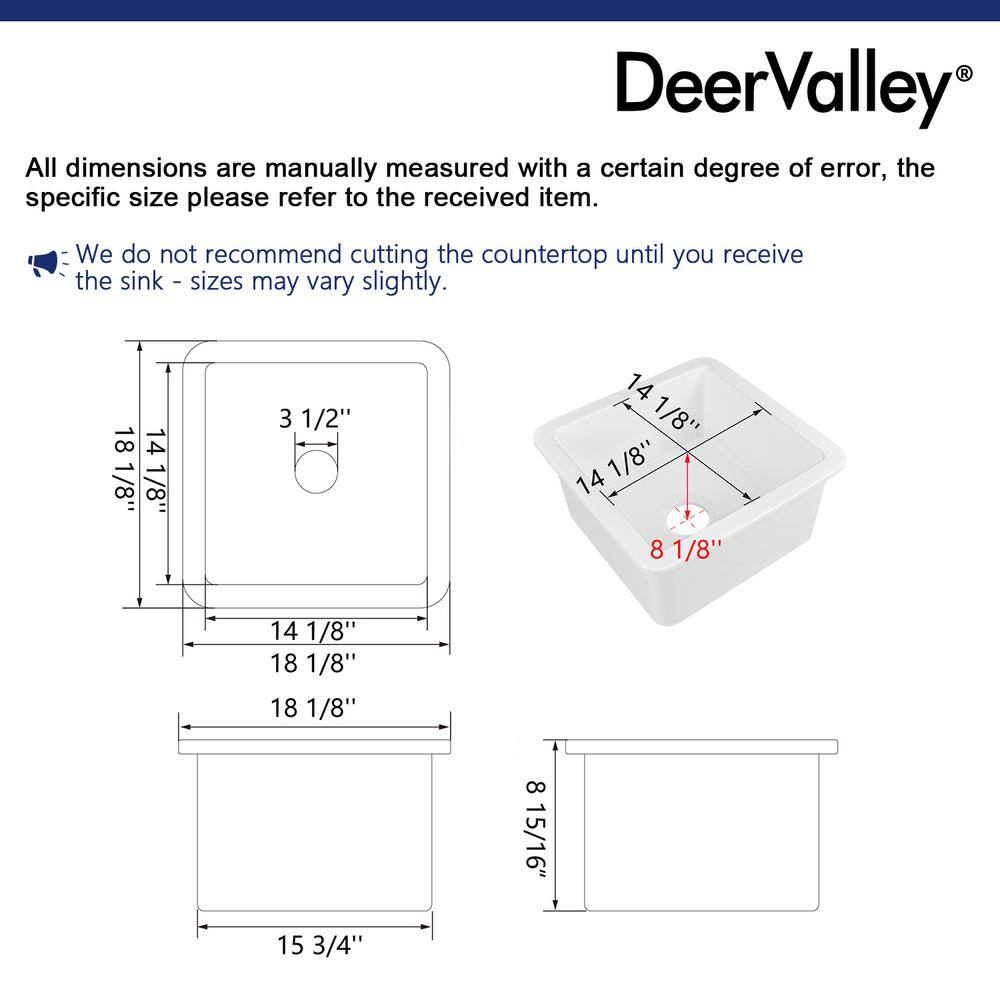 DEERVALLEY DeerValley Haven White Fireclay Square 19 in. Single Bowl Undermount Kitchen Sink with Bottom Grid and Basket Strainer DV-1K507