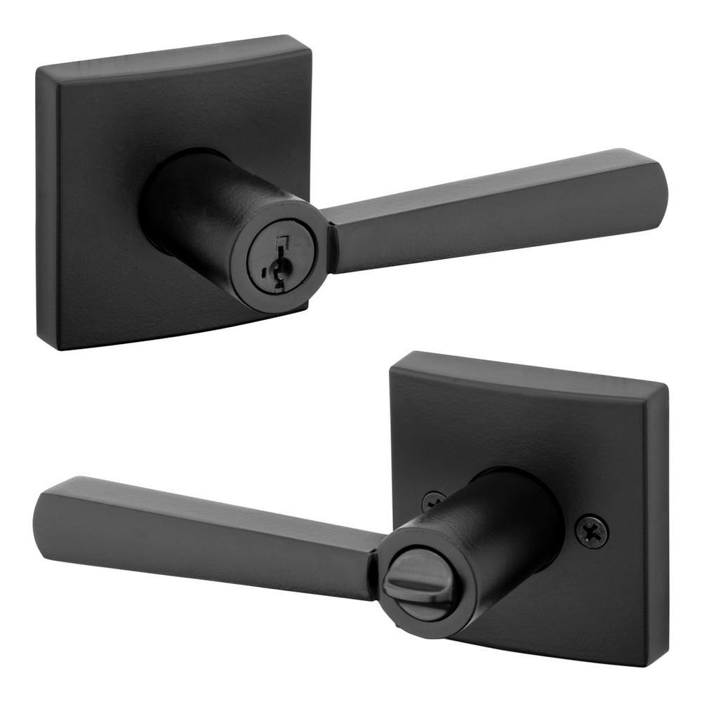 Baldwin Prestige Spyglass Matte Black Entry Door Handle Featuring SmartKey Security with Microban Antimicrobial Technology 354SPLSQR514SMT